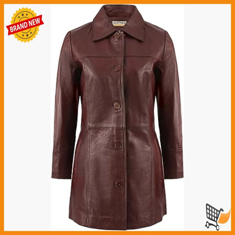 Lambskin Leather Car Coat 3/4 Length Overcoat Women's Classic Style